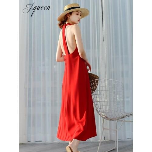 Bali Seaside Holiday Dress Womens Summer 2021 New Sexy Open Back Neck V-neck Over Knee Mid Length Dress