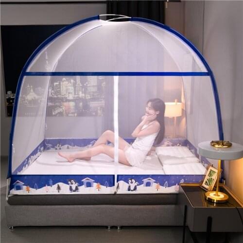 Double Bed Three-door Yurt Mosquito Net For Bed Insect Repellent Full Bottom Zipper Heightening Folding Portable Bed Tents 1.5m
