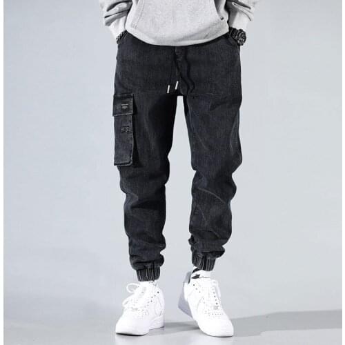 Fashion Men Jeans Black Gray Loose Fit Multi Japanese Pockets Cargo Pants Harem Trousers Streetwear Hip Hop Jeans Men Joggers