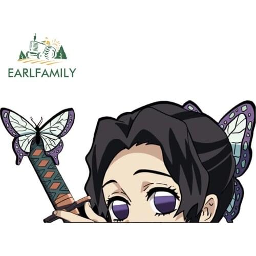 EARLFAMILY 13cm x 6cm Butterfly Dance Peeker Kochou Shinobu Car Sticker JDM Car Door Windows Decal Cartoon Car Accessories