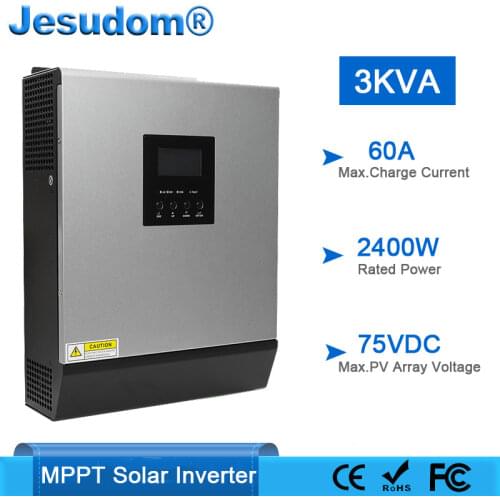 Solar Hybrid Inverter 3000VA 24VDC to 230VAC Built-in 60A PV Charger Controller and 30A AC Charger with Pure Sine Wave Output