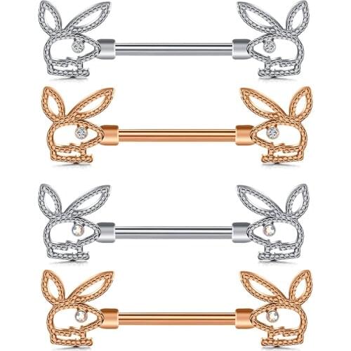 14g nipple barbell hypoallergenic nipple ring perforated women stainless steel rabbit straight nipple stick rose gold