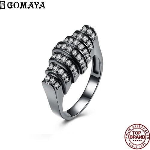 GOMAYA Stripe Shaped Cubic Zirconia Ring Personality Design Simple Style Rings For Women Birthday Jewelry Gift For Girlfriend