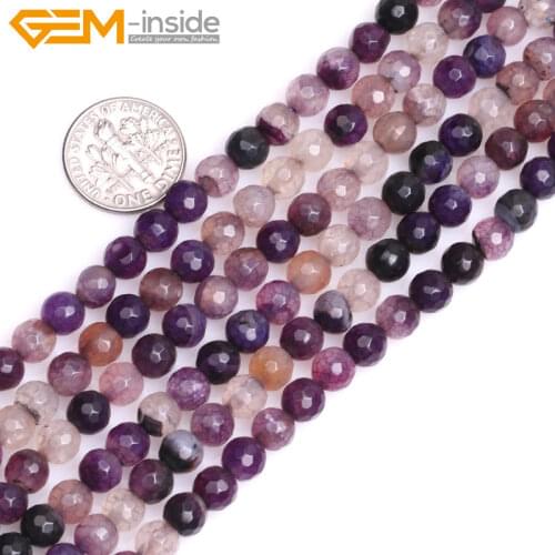 Natural Round Faceted Crackle Agates Loose Stone Beads For Jewelry Making 4-12mm 15inches DIY Gem-inside