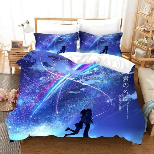 3D Your Name Bedding Set Anime Theme Comforter Cover 2/3pcs Bedroom De Home High Quality Movies Duvet Cover With Pillowcases