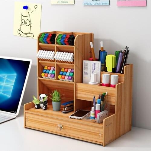 Creative Multifunctional Wooden Pen Holder Stationery Storage Box on The Desk Organize Box Student Storage