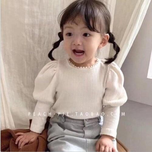 2020 hot sale girls t-shirt puff sleeve cotton fashion autumn girls top 2-7t F654