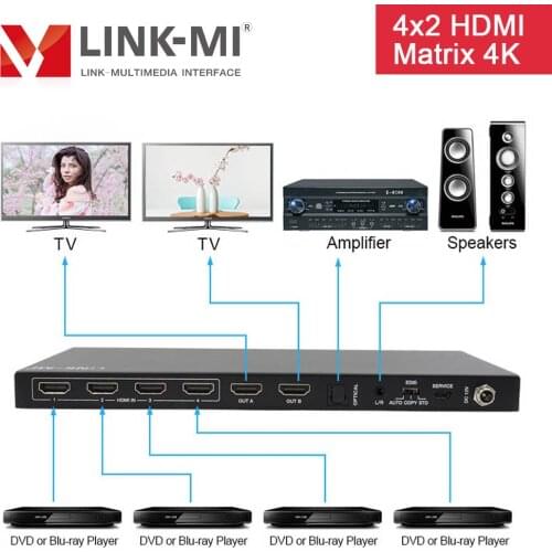 LINK-MI 4x2 HDMI 2.0 Matrix Switcher with Audio Extract/Scale/ARC/EDID function 4K Matrix