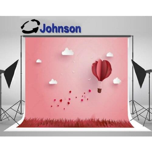Love Valentine Day Hot Air Balloon Grass Heart Float Sky backdrops Computer print wedding background