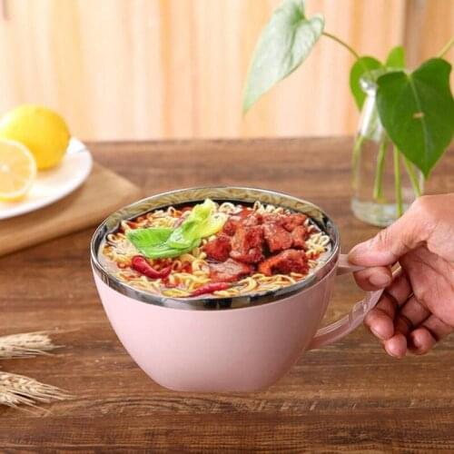 Solid Stainless Steel Noodle Bowl With Handle Food Container Rice Bowl Soup Bowls Instant Noodle Bowl With Lid With Handle