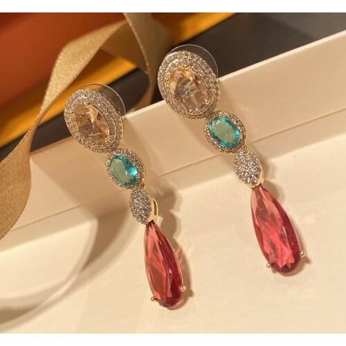 Fashion long red cz drop earring for women