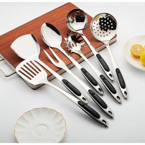 Kitchen Utensils Set Stainless Steel Cooking Tools Set of 7 PCS Kitchenware with Rail Bar Skimmer Meat Fork Ladle Spatula Spoon