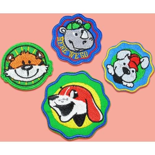 Cartoon Animal Patches for Clothes Iron on Dog Appliques DIY Stripes Embroidery Stickers Sewing Animals Badges