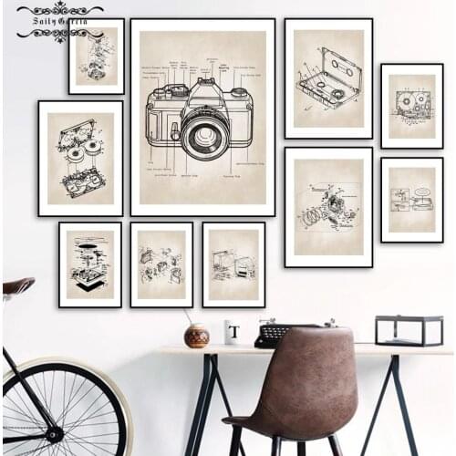 Wall Art Canvas Painting Camera Record Player Tape Engineering Nordic Posters and Prints Wall Pictures for Living Room Decor