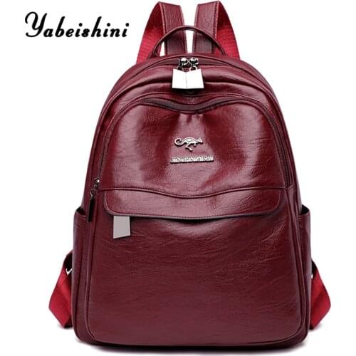 2020 New Women Leather Backpacks Female Vintage Backpack For Teenage Girls School Bag Travel Bagpack Ladies Sac A Dos Back Pack
