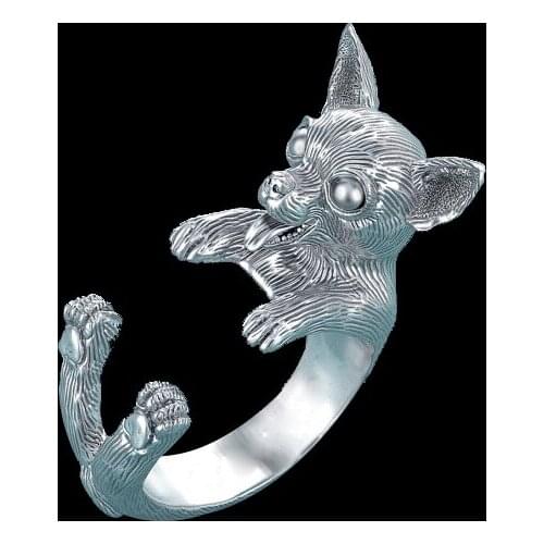 Wholesale adorable retro Chihuahua dog Ring free size cute animal hippie Chihuahua dog Ring jewelry for women 12pcs/lot