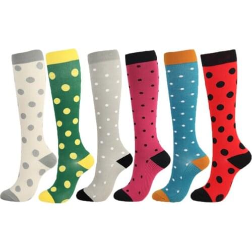 Autumn Winter Compression Socks Unisex Nylon Outdoor Sports Long Tube Running Socks Happy Dot Stockings Prevent Varicose Veins