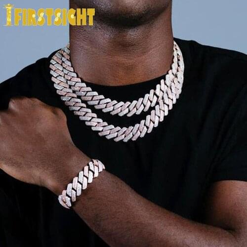 19mm Miami Cuban Chain Heavy Necklace 3 Row CZ Two Tone Gold Silver Color Iced Out Cubic Zirconia Necklaces Men Hip Hop Jewelry