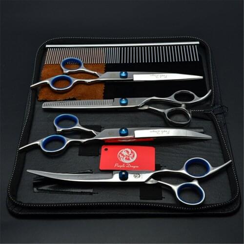 5Pcs Suit 3001# 6" JP Purple Dragon Comb+Cutting+Thinning+Up&Down Curved Shears Professional Pets Hair Shears Clippers For Dogs