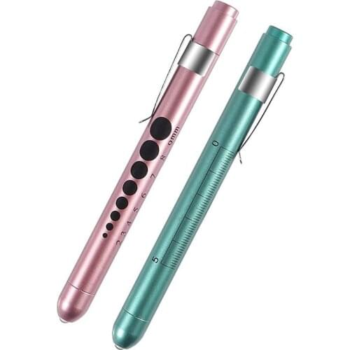 2PCS Pink & Green Pen Light with Pupil Gauge Premium Copper Reusable LED Penlights for Doctors Medical Nursing Students etc