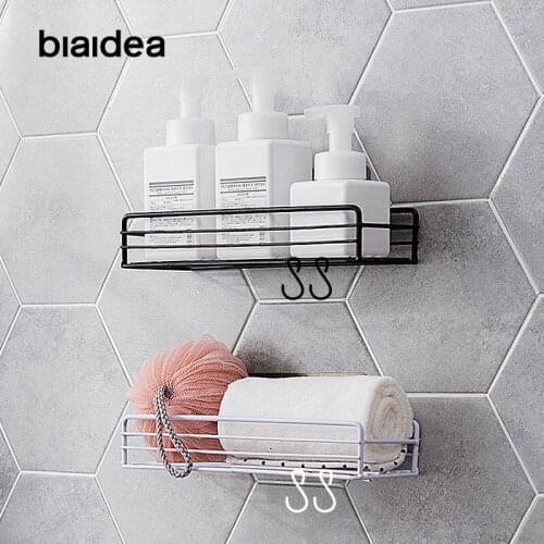 Nordic Black Bathroom Shelves Floating Shelf Shower Hanging Basket Shampoo Holder WC Accessories Kitchen Seasoning Storage Rack