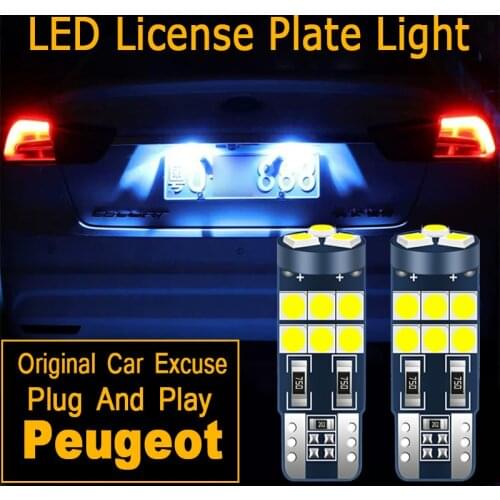 2pcs LED License Plate Light Bulb Lamp W5W T10 For Peugeot 206 307 407 partner 508 307 sw 406 301 5008 2008 508 207 408 4008 206