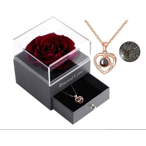 Fresh rose gift box with exquisite Necklace Best souvenirs for Valentines Day