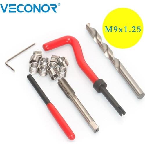 VECONOR 15pcs M9x1.25mm Thread Repair Tool Set Stainless Steel Wire Helical Coil Combination Garage Hand Tools Kit