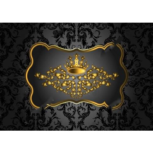 Crown Golden Vintage Detailed Elements Black Swirls background Vinyl cloth High quality Computer print wall photo backdrop