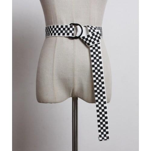 Women Checkerboard Belts Cummerbunds Canvas Waist Belts Casual Checkered 2018 Waistband 135cm Black White Plaid Belt YF14