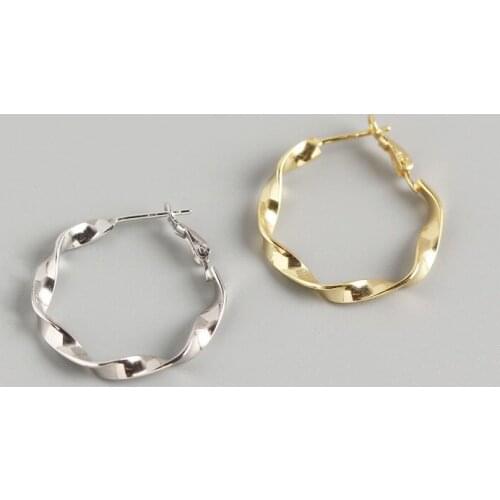 YPAY 100% Genuine 925 Sterling Silver Hoop Earrings for Women Europe INS Mobius Circle Earring Fine Party Jewelry Gifts YME766