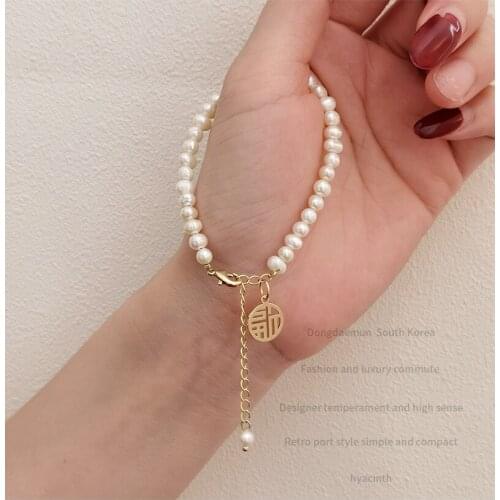 14k Bag Jinfu Brand Natural Pearl Bracelet Female Light Luxury Exquisite Ins Niche Design Hand Ornament Lucky Bracelet