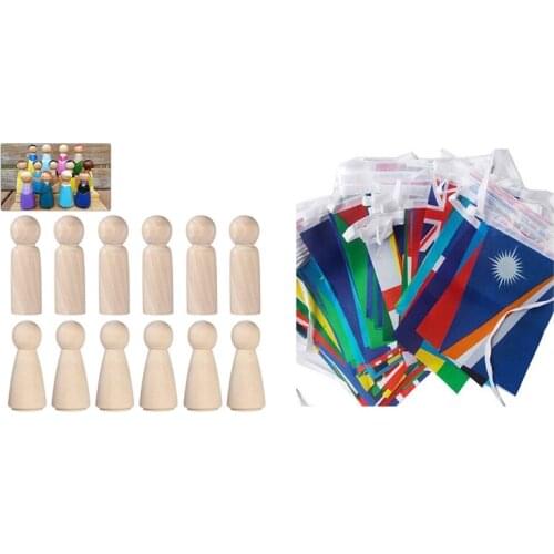 1 Set Different Countries Hanging Flag International World Banner 25M & 20 Pcs Wooden Peg Doll Home Decoration Ornaments