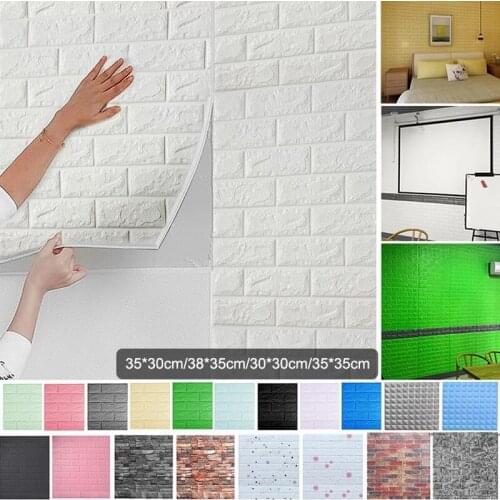 10Pcs 3D Brick Wall Stickers DIY Self Adhensive Decor Foam Waterproof Wall Covering Wallpaper For TV Background Kids Living Room