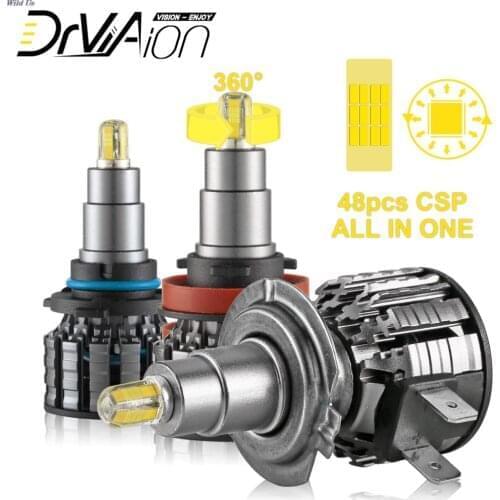 2Pcs 72/48 Chips 4 Sides H4/1/7/8/9/11 9005/HB3 9006/HB4 9012 LED Lamp Car Headlight Bulbs 360 Degree Headlamp 6000K