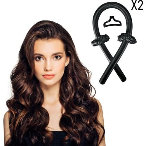 2Pcs Heatless Curling Rod Headband No Heat Curls Set Formers DIY Black Hair Rollers Snail Shape Curling Rod