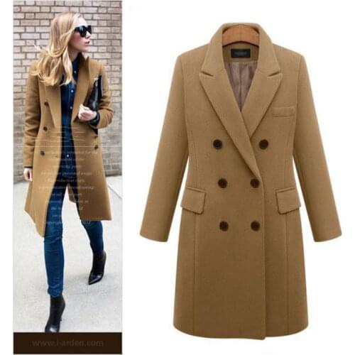2020 Women Coats Winter Fashion Warm Lapel Woolen Blends Female Elegant Ladies Office Double Breasted Wool Coat Plus Size