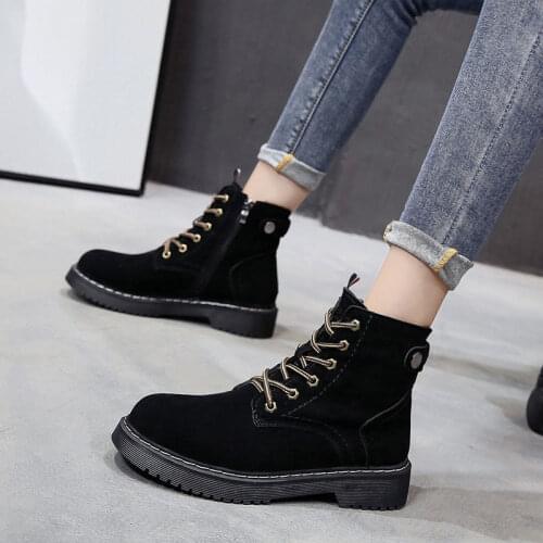 2021 Winter Vintage Leather Boots Women Cow Suede Martin Boots Lace Up Flat Ankle Boots Autumn Female Casual Shoes