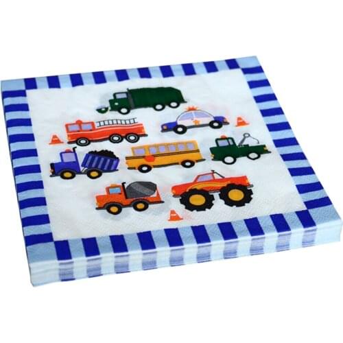 33*33cm 20pcs/lot Napkins Cartoon Toy Car Pattern Color Towels Decoupage Servilletas Tissues Birthday Baby Shower Party Decor