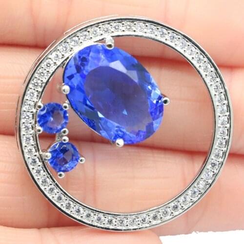 46x21mm SheCrown Rectangle Created Violet Tanzanite Pink Tourmaline White CZ For Ladies Daily Wear Silver Earrings Pendant