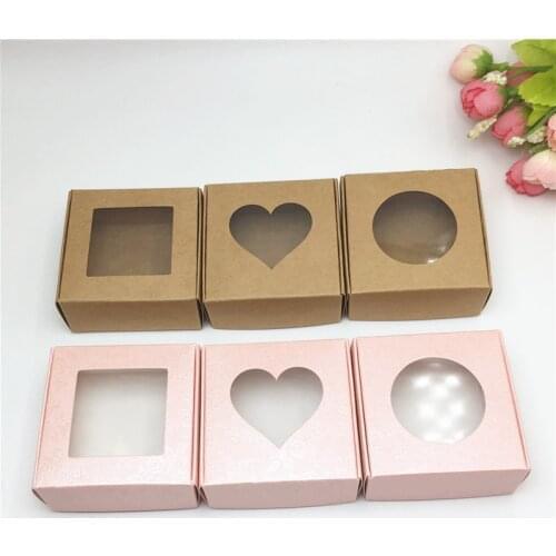 5pcs Transparent PVC Window Soap Boxes Kraft Paper Box Jewelry Gift Packaging Box Wedding Favors Candy Box