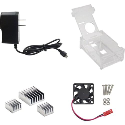 Raspberry Pi 3 Acrylic Case Clear Case Transparent Enclosure+Power Charger Adapter+Cooling Fan+Aluminum Heat Sink for RPI 3