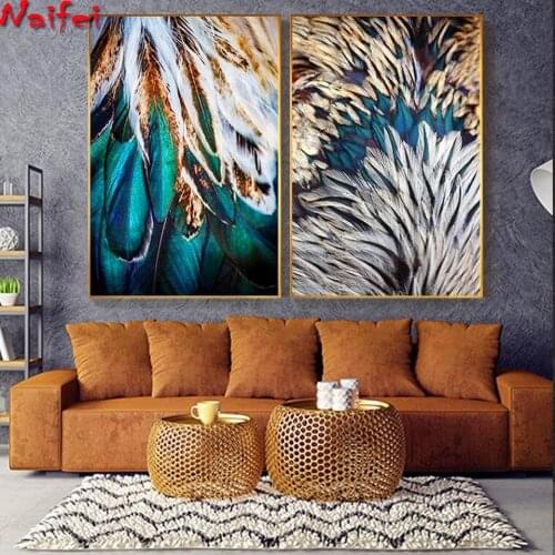 Diy Diamond Paintings Abstract Gold Green Pink Feathers Full Square Rhinestone Diamond Embroidery Cross Stitch Mosaic Home Decor