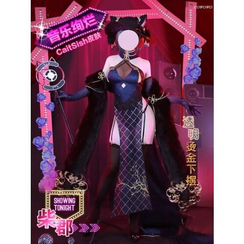 Anime! Azur Lane Cheshire Battle Suit Cruiser CaitSith Cheongsam Dress Gorgeous Uniform Cosplay Costume Halloween Party Outfit