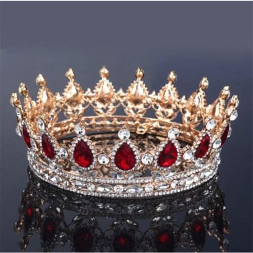 Baroque Vintage Royal Queen Crown Colorful Crystal Rhinestone Stone Wedding Tiara for Women Costume Bridal Hair Accessories Jewe