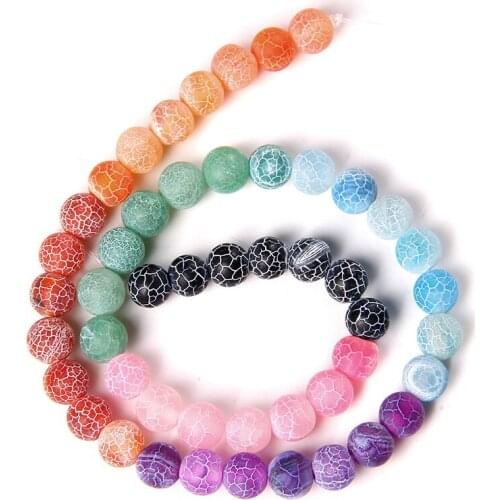 Natural Seven Colors Frost Cracked Agates Stone Beads Round Loose Spacer 7 Chakras Bead For Jewelry Making DIY Bracelet Handmade