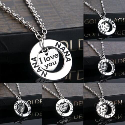 Letter I Love You Heart Family NANA Sister Mom Mothers Necklace & Pendant Friend Women Men Jewelry Couples Lovers Necklaces Gift