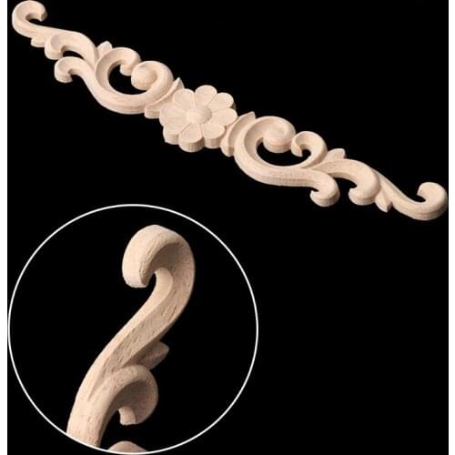 Floral Wood Carved Corner Onlay Applique Frame Unpainted Furniture Home Decor