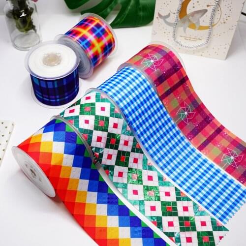 DIY Cartoon Stripes And Grids Printed Grosgrain Ribbon For Craft Supplies Sewing Accessories 5 Yards. 18175