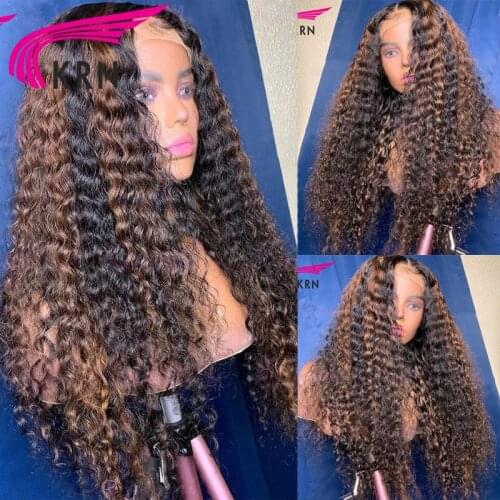 Ombre Highlight Colored Kinky Curly Lace Front Human Hair Wigs 180% Ombre Brazilian Lace Frontal Wigs For Women Preplucked